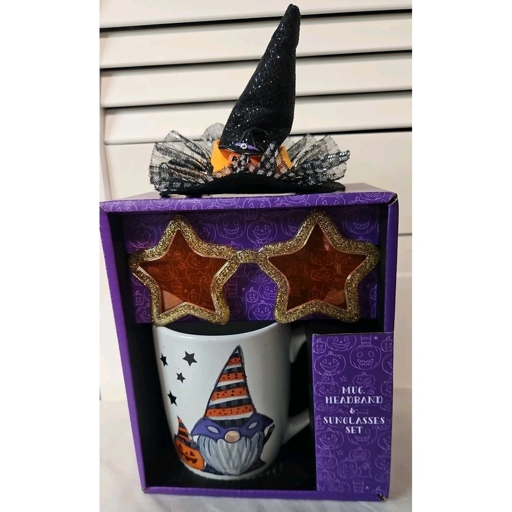 Cob‎ Webs and Cauldron Ceramic Mug Headband Glasses Classic Halloween Set